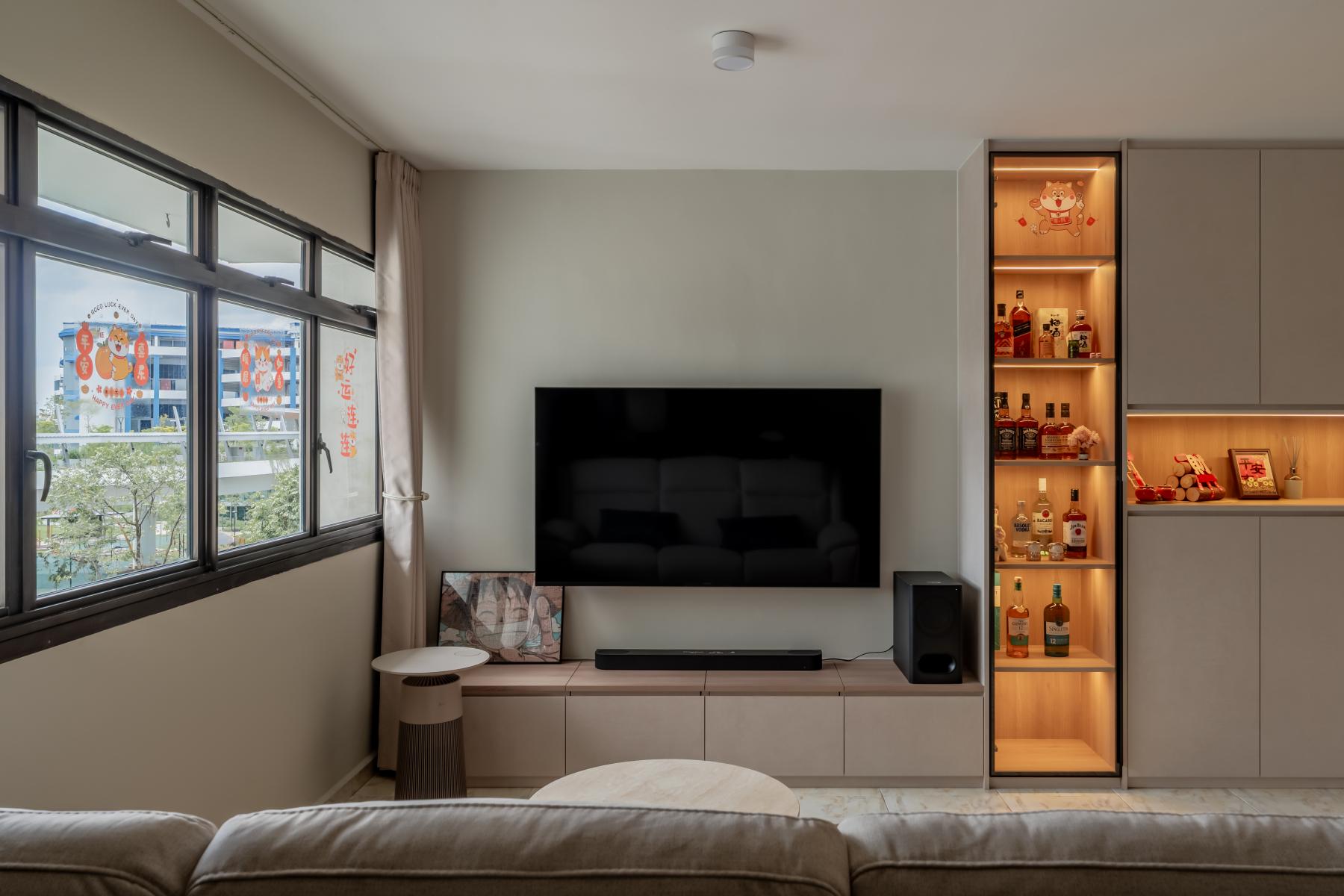 Contemporary Living Room with Countertop and TV Console