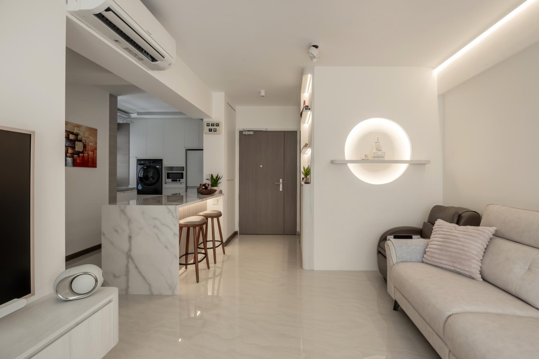 Modern Dining Room with Feature Wall and Kitchen Island
