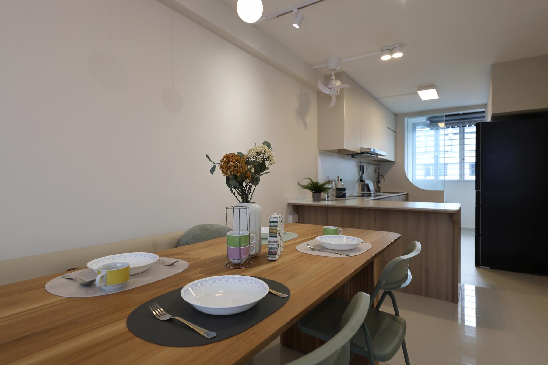 Minimalist Dining Room with Ceiling Light and Dining Table