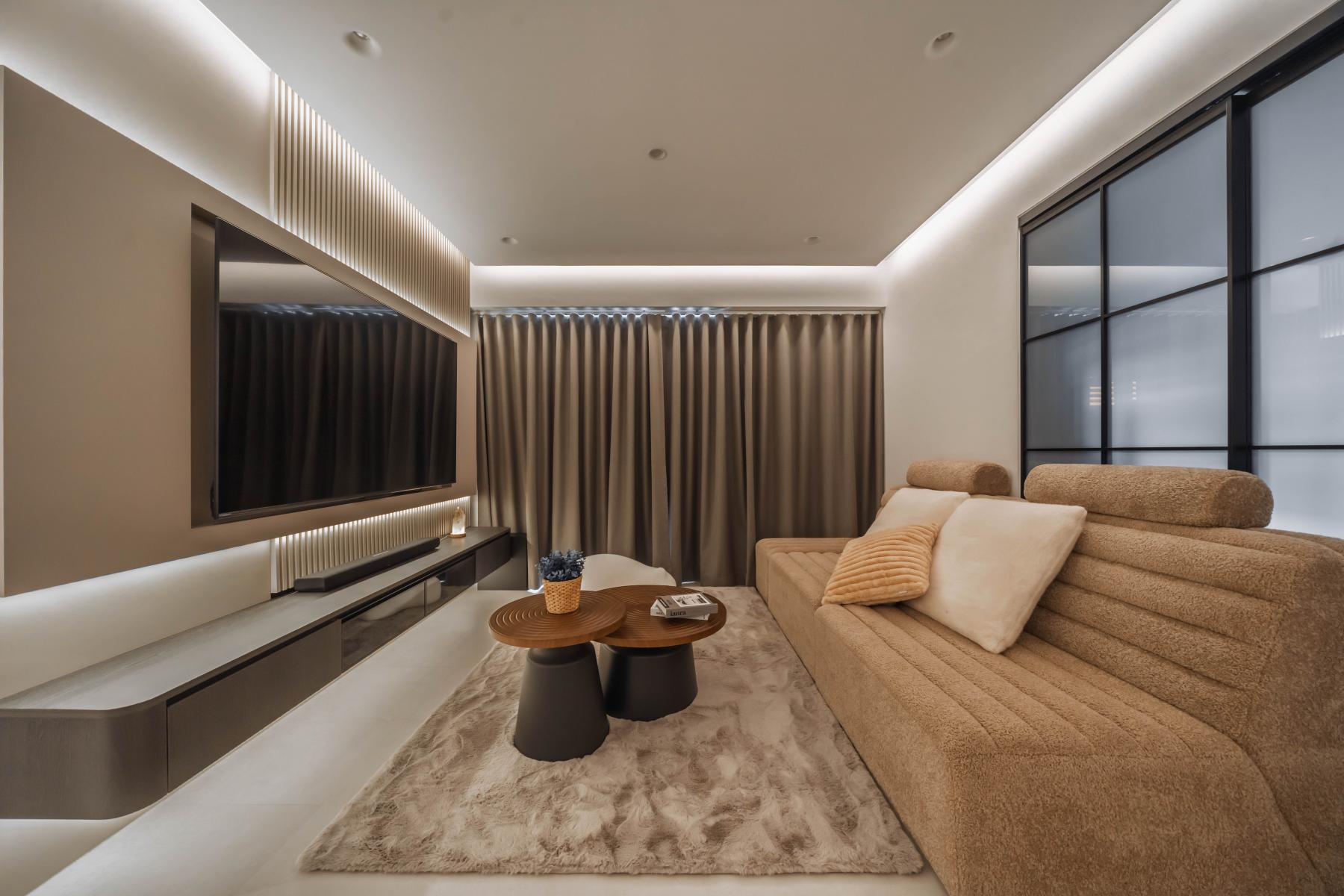 Modern Living Room with TV Console and Carpet