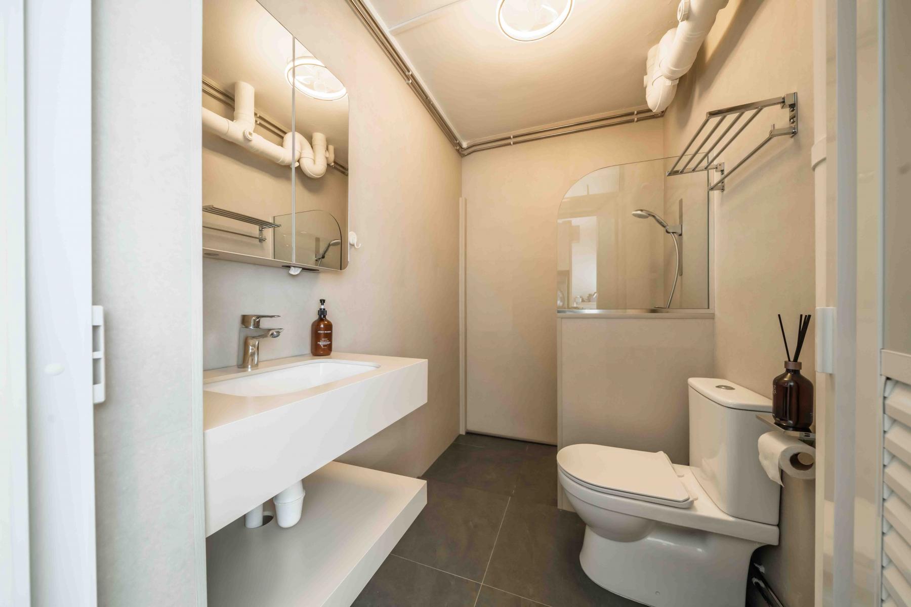 Minimalist Bathroom with Countertop and Mirror