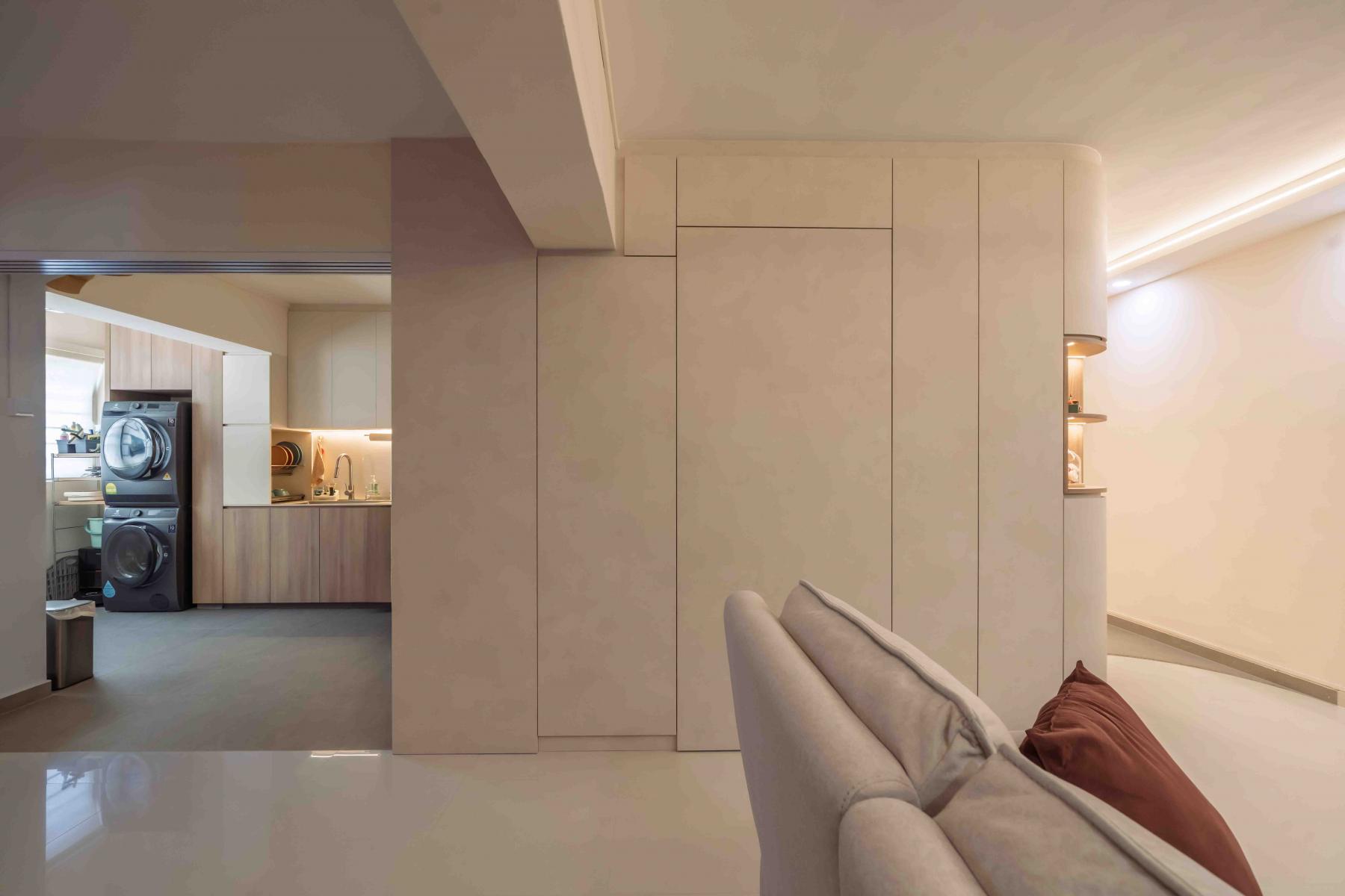 Minimalist Living Room with Bookshelf and Sofa