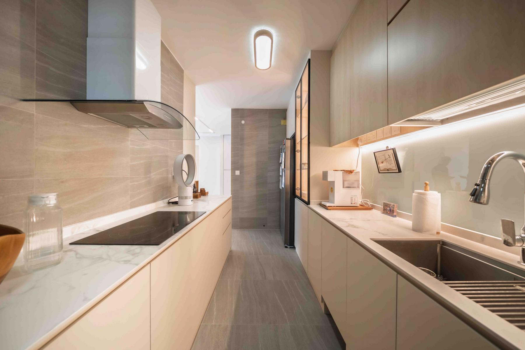 Minimalist Kitchen with Countertop and Cupboard