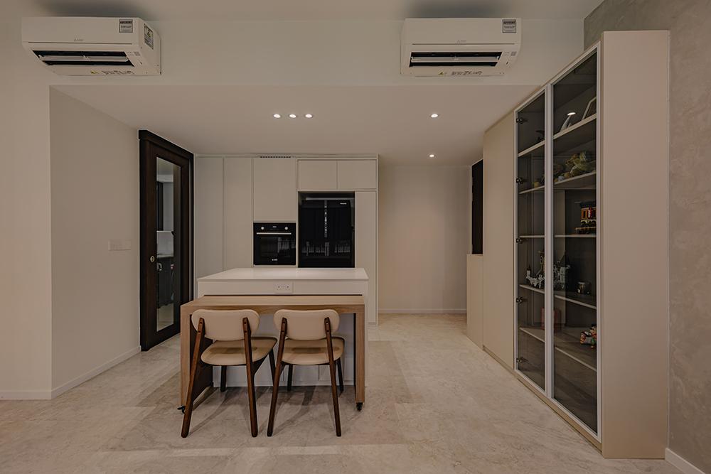 Minimalist Dining Room with Dining Table and Storage Cabinets
