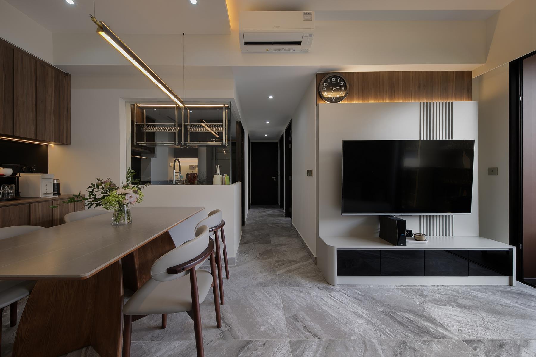 Contemporary Living Room with TV and Display Cabinets