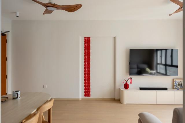 Asian Living Room with TV Console and Doors