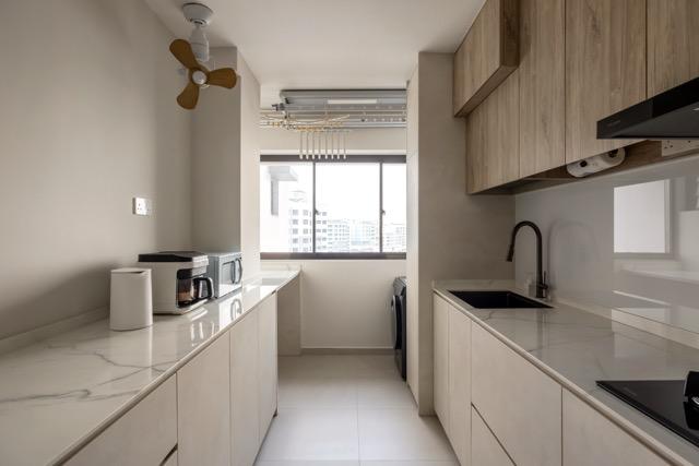Asian Kitchen with Countertop and Kitchen Window