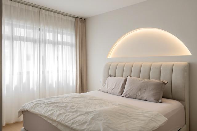 Asian Bedroom with Bed and Lighting