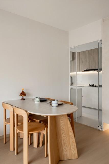 Asian Dining Room with Glass Door and Lamps