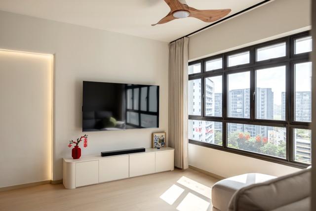 Asian Living Room with TV Console and Sofa