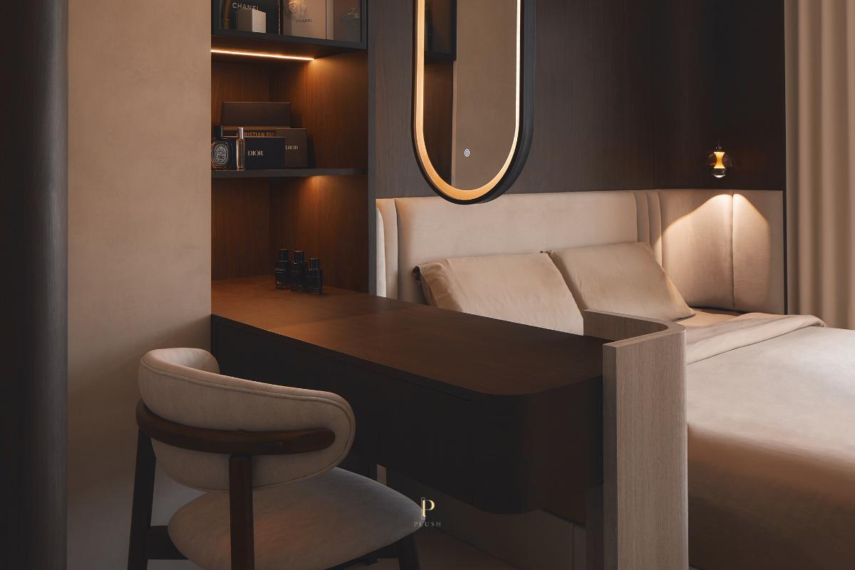 Modern Bedroom with Built-in Bed and Bedside Table