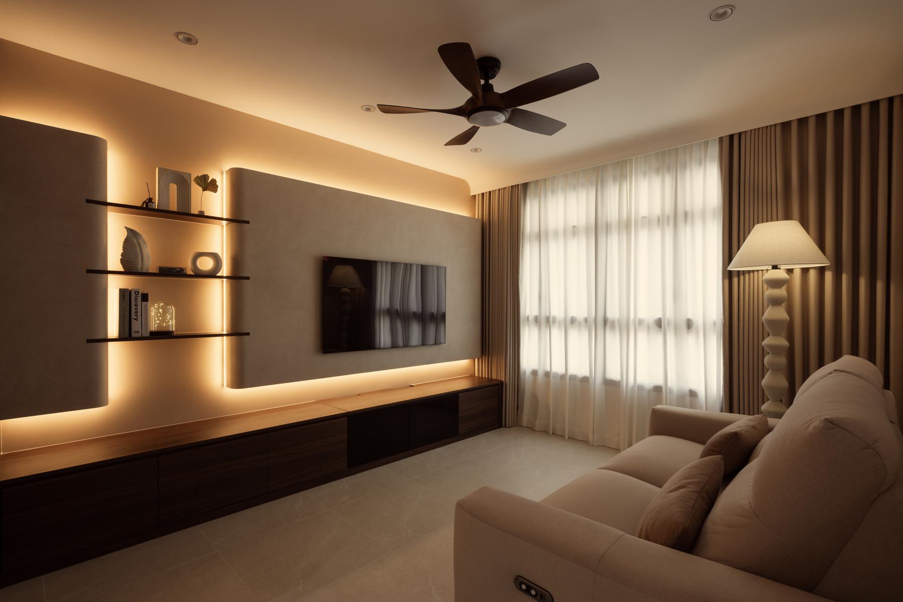 Modern Living Room with TV Console and Feature Wall