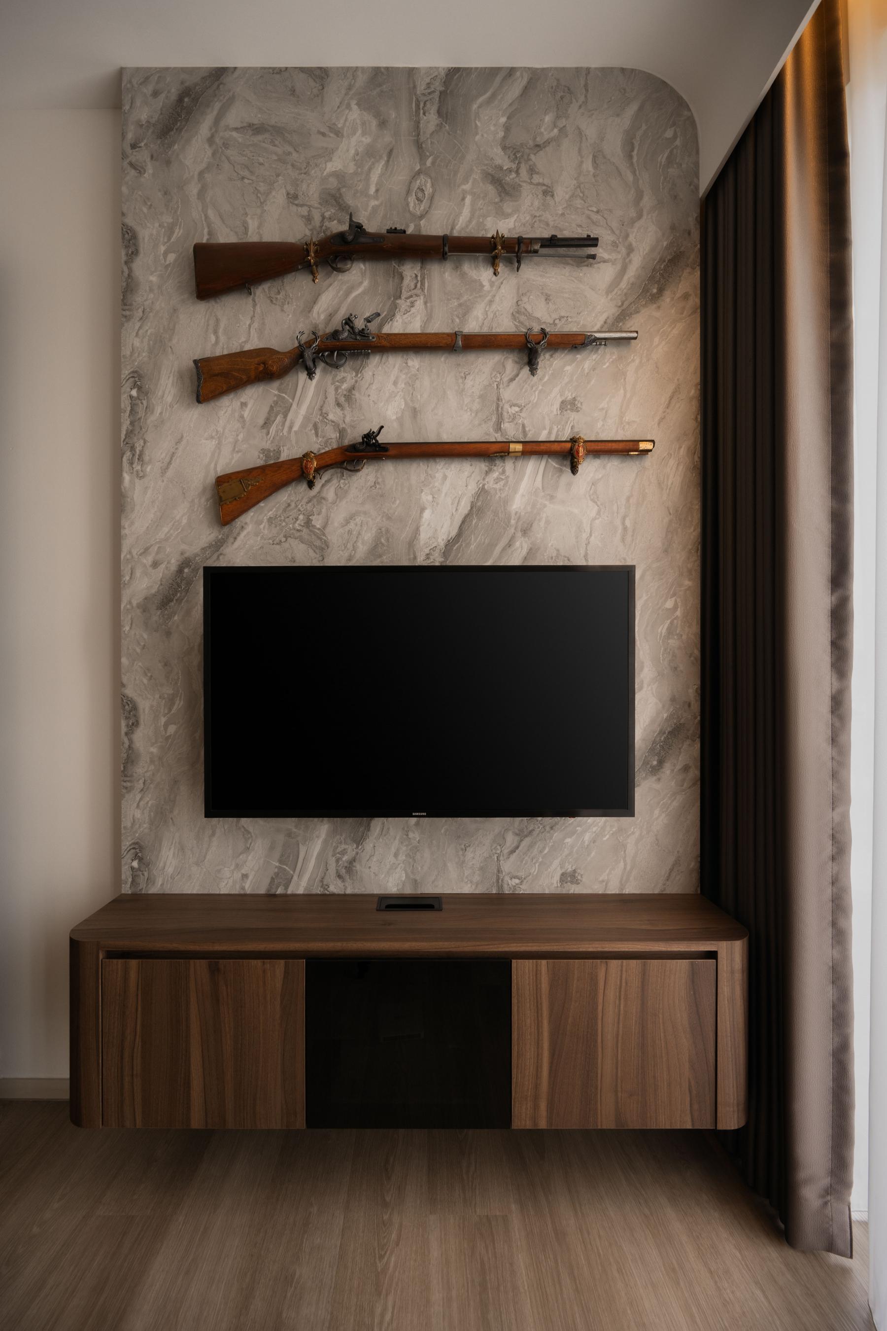 Modern Study with TV Console and Wall Shelves