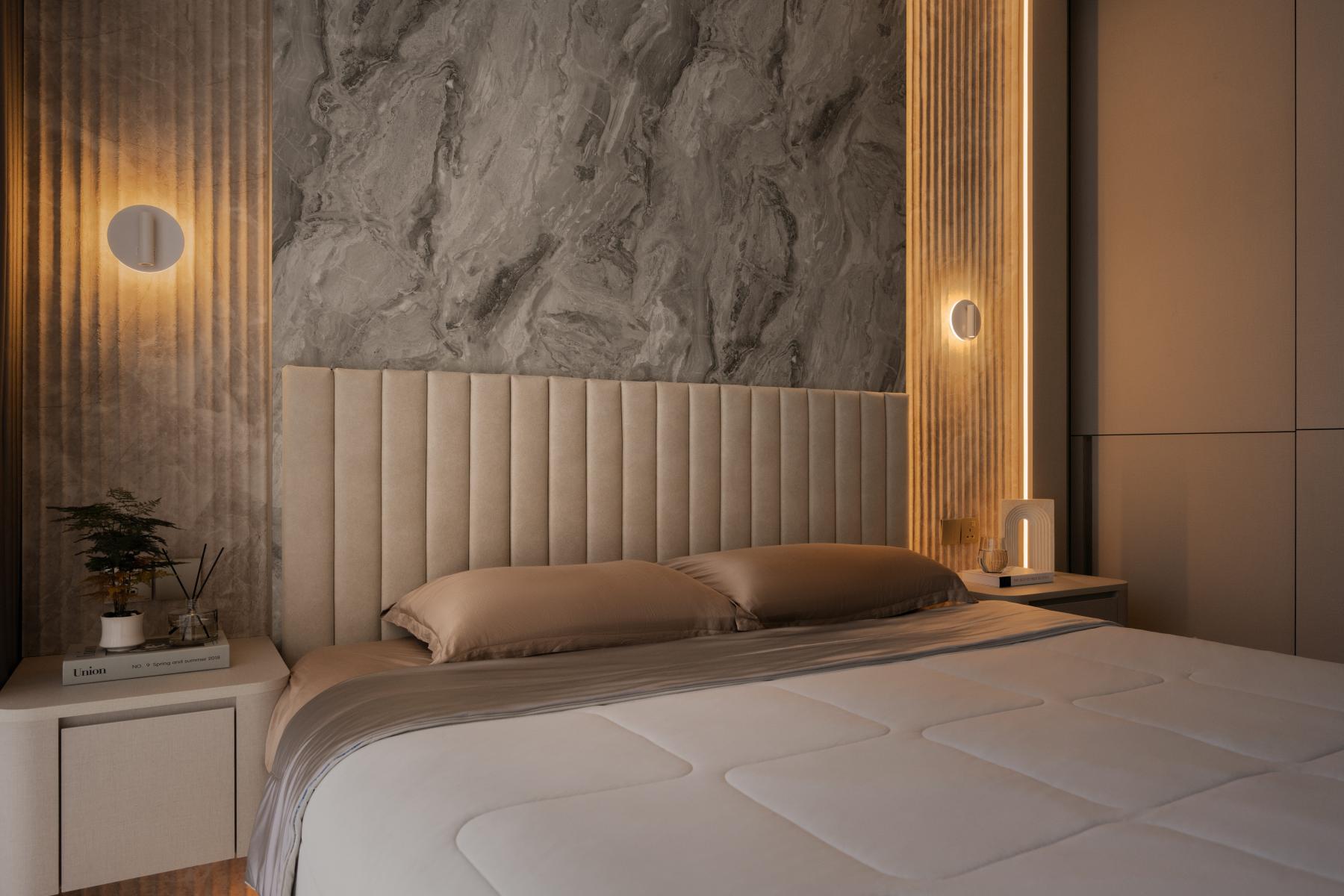 Modern Bedroom with Platform Bed and Vinyl Flooring