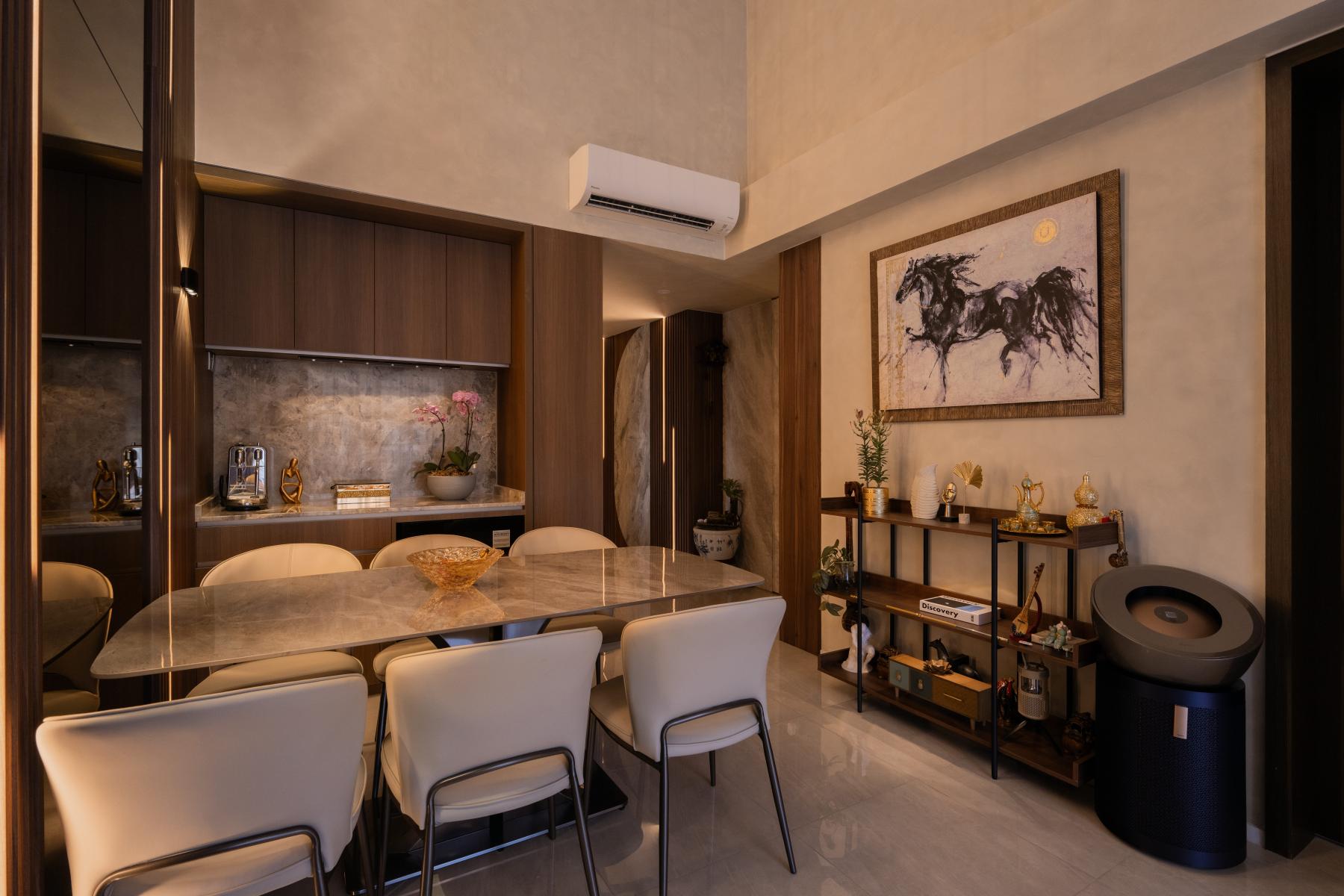 Modern Dining Room with Drop Light and Cove Lighting