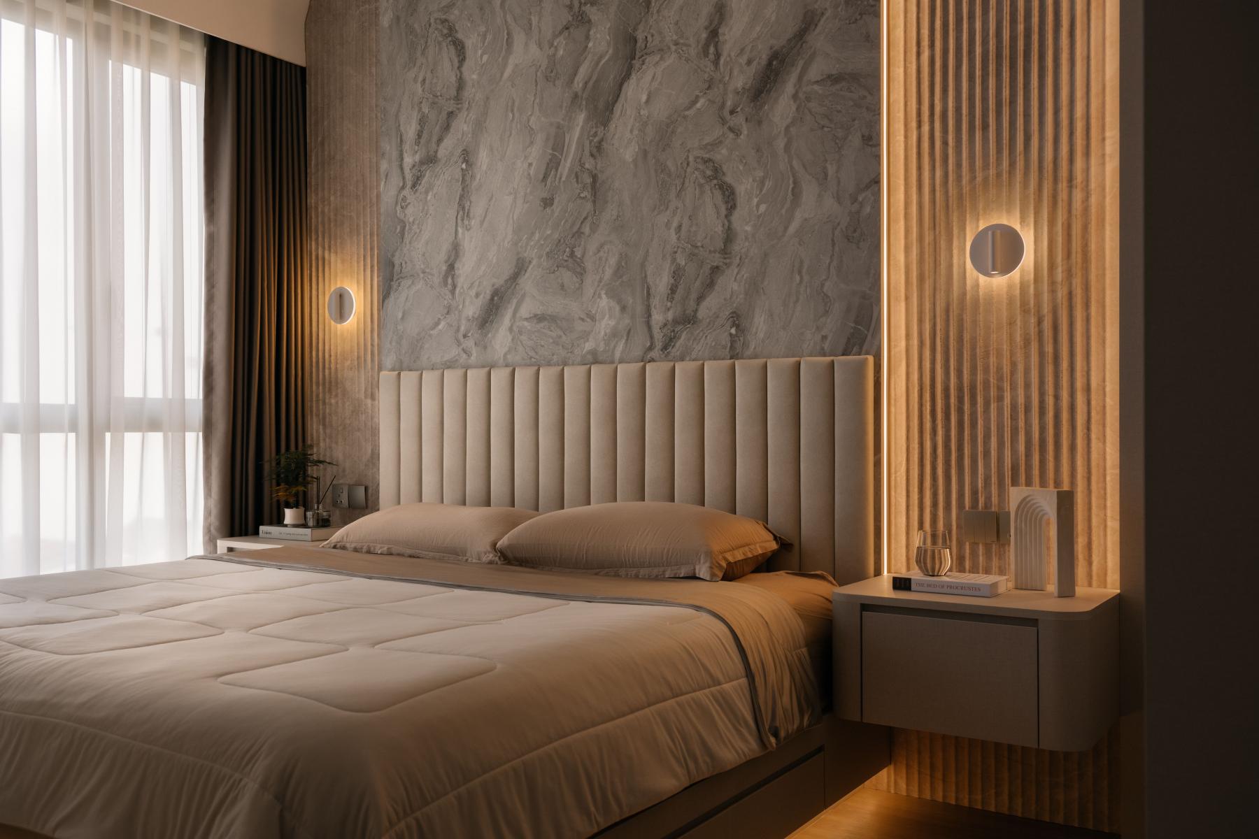 Modern Bedroom with Platform Bed and Bay Window