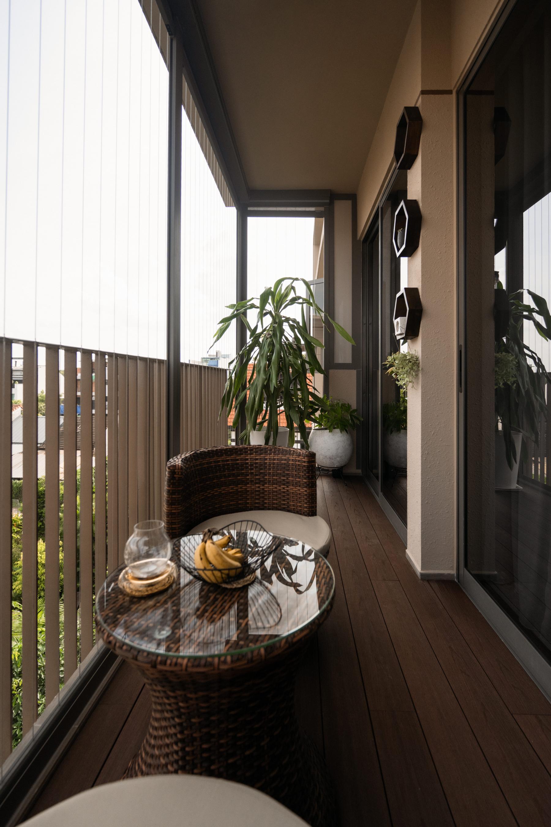 Modern Balcony with Bay Window and Window Seat