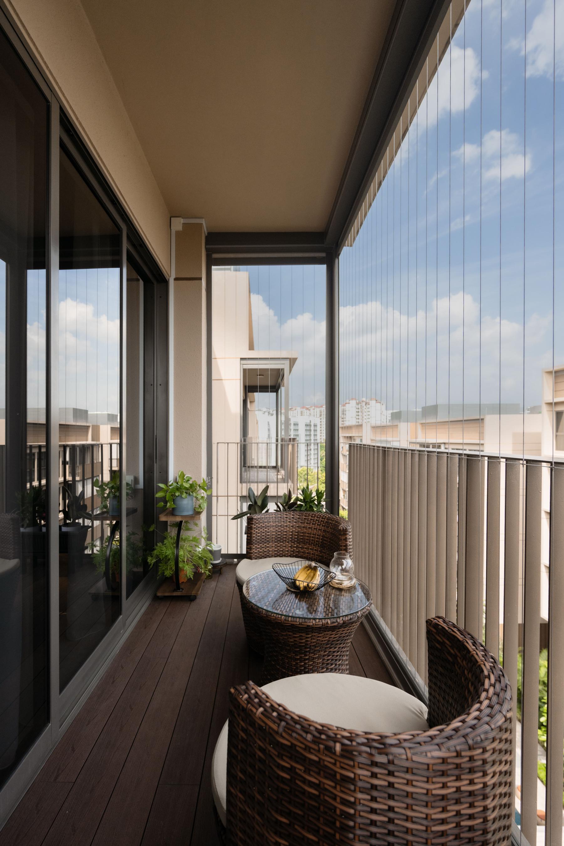 Modern Balcony with Bay Window and Window Seat