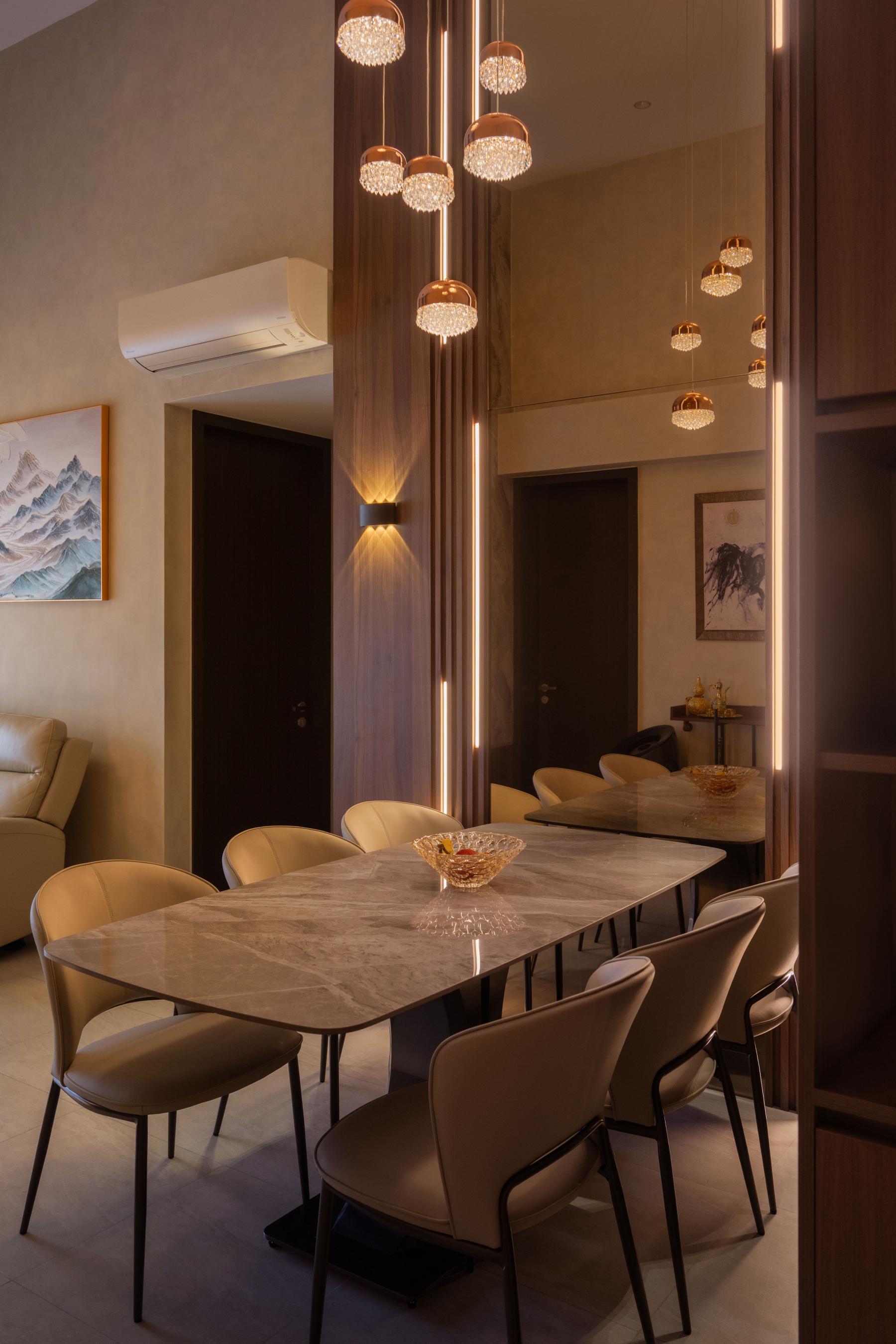 Modern Dining Room with Drop Light and Cove Lighting