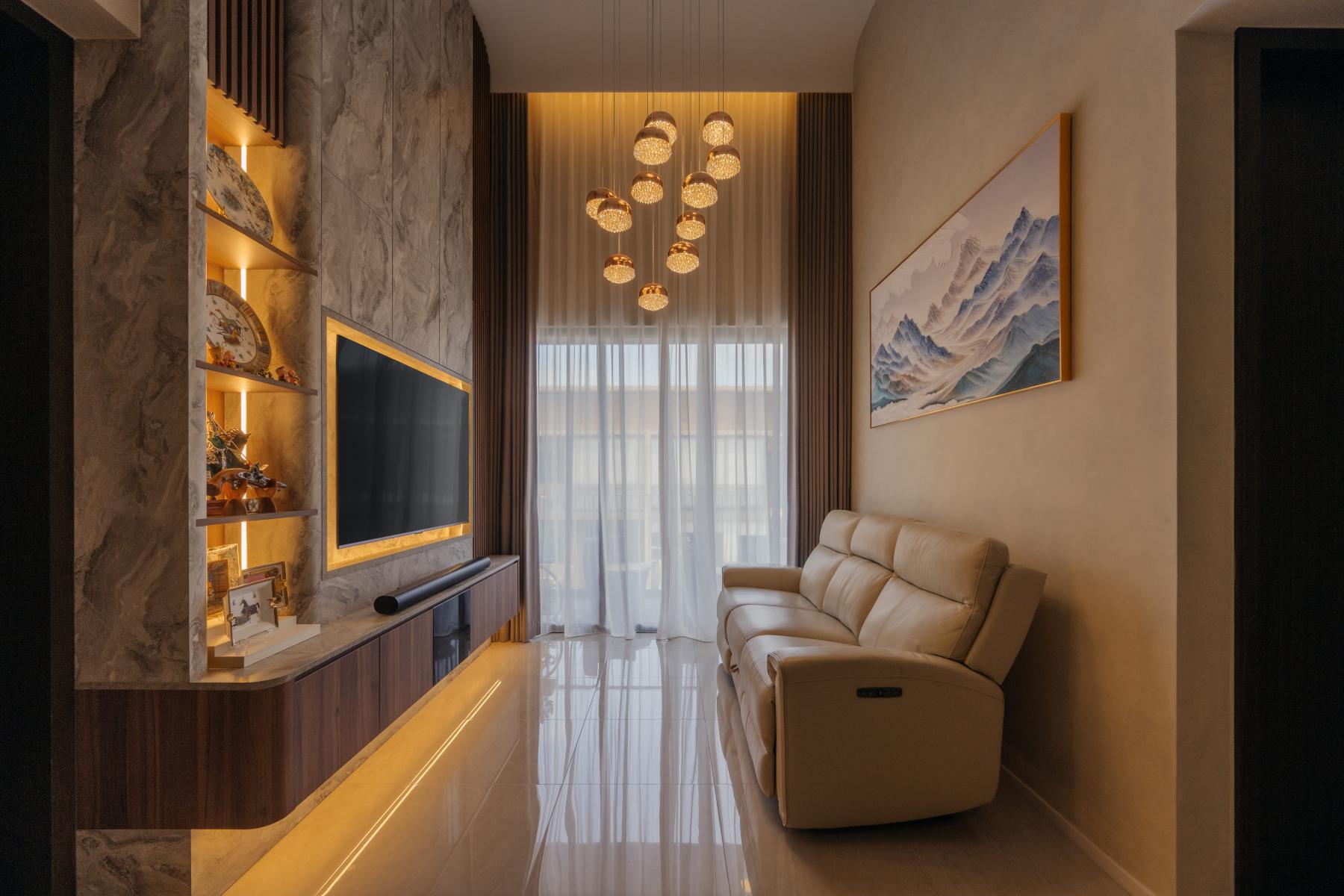 Modern Living Room with TV Console and Feature Wall