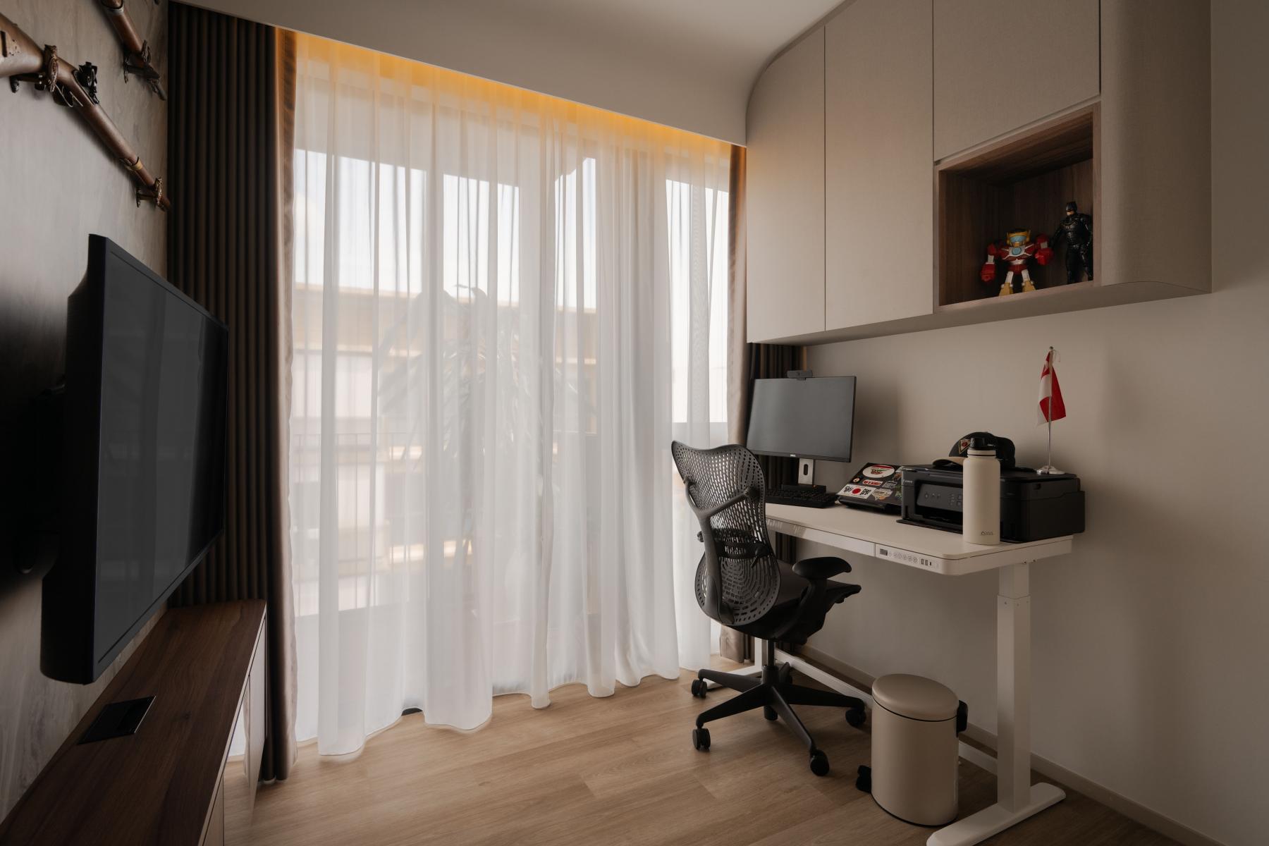 Modern Study with Bookshelf and Cove Lighting