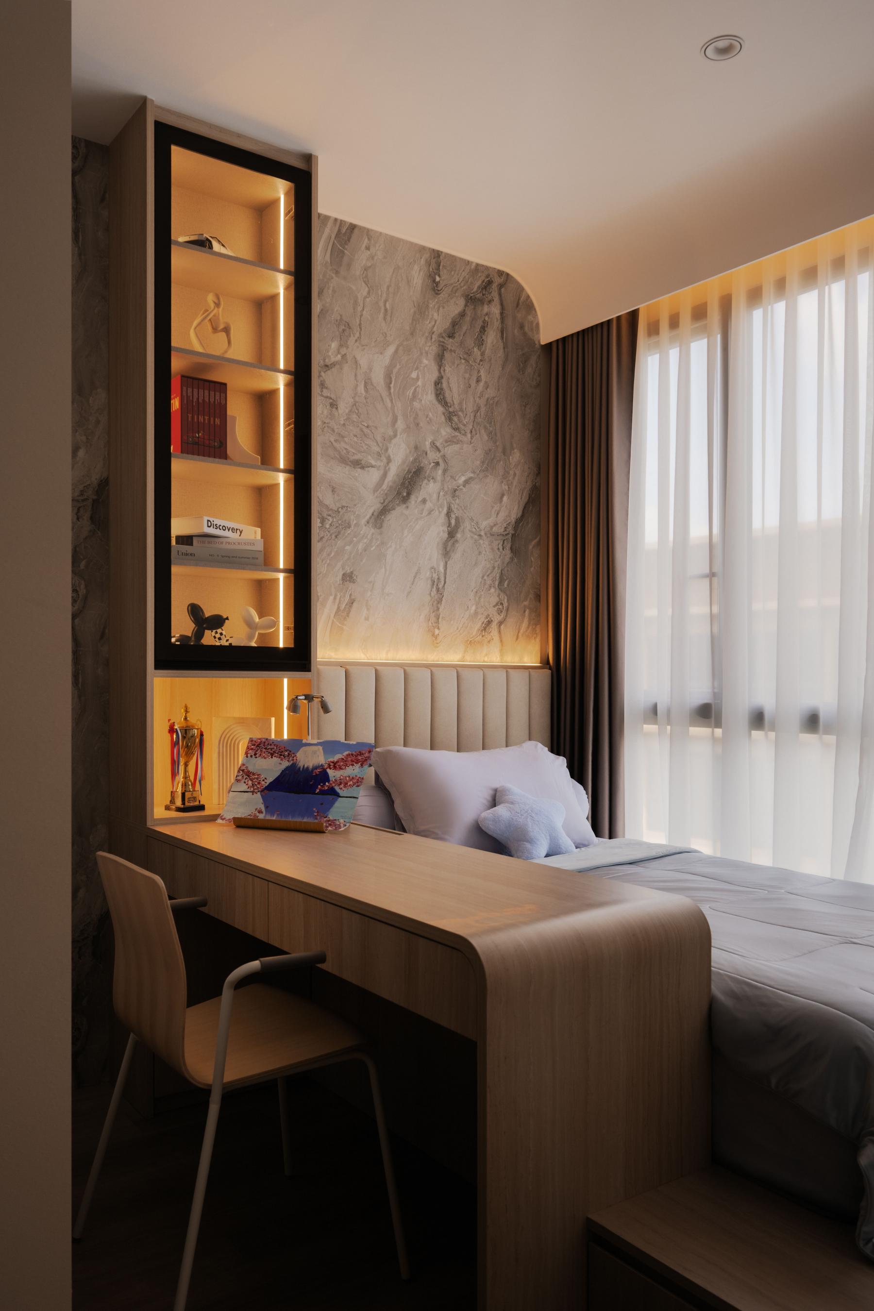 Modern Bedroom with Platform Bed and Cove Lighting