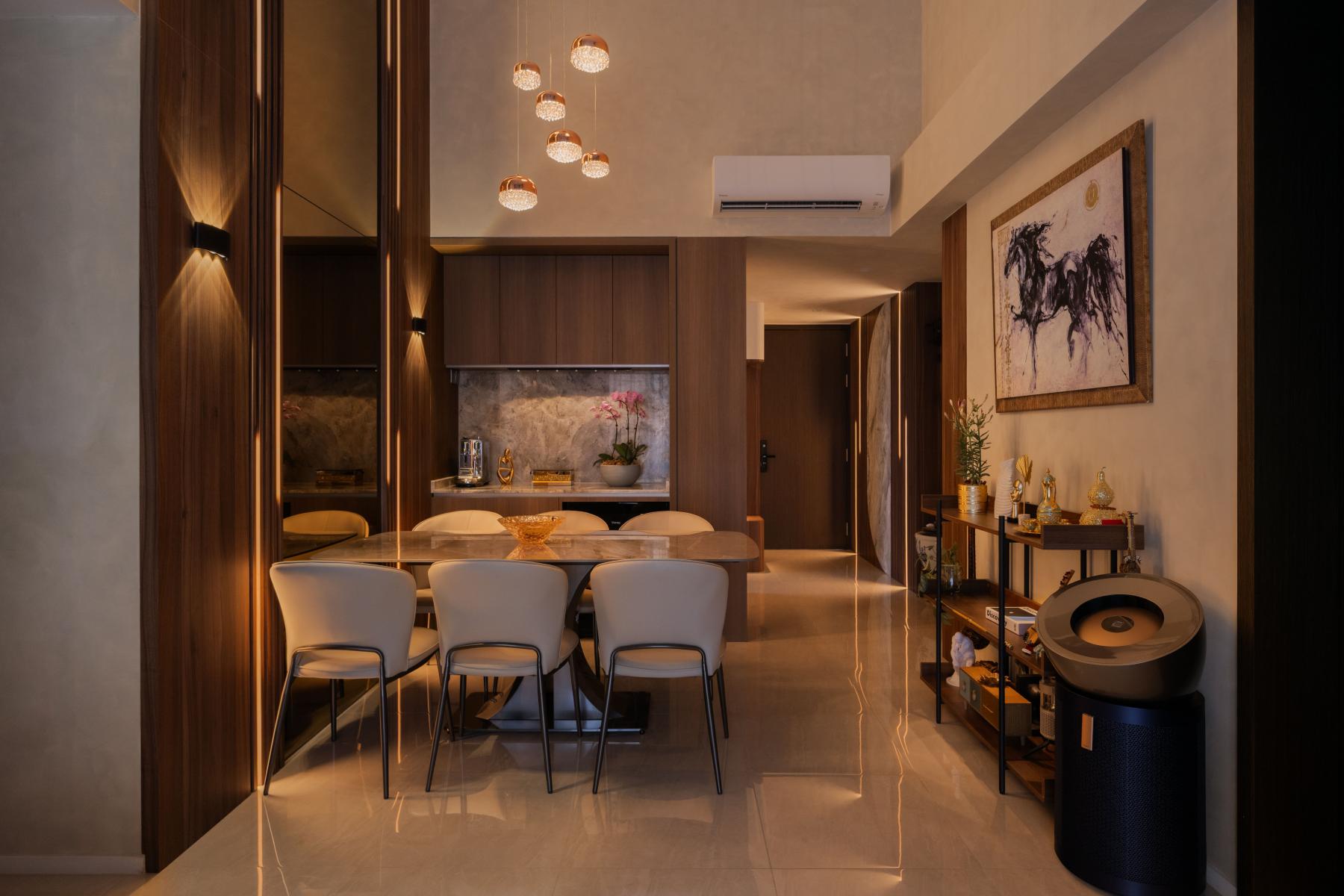 Modern Dining Room with Cove Lighting and Dining Table