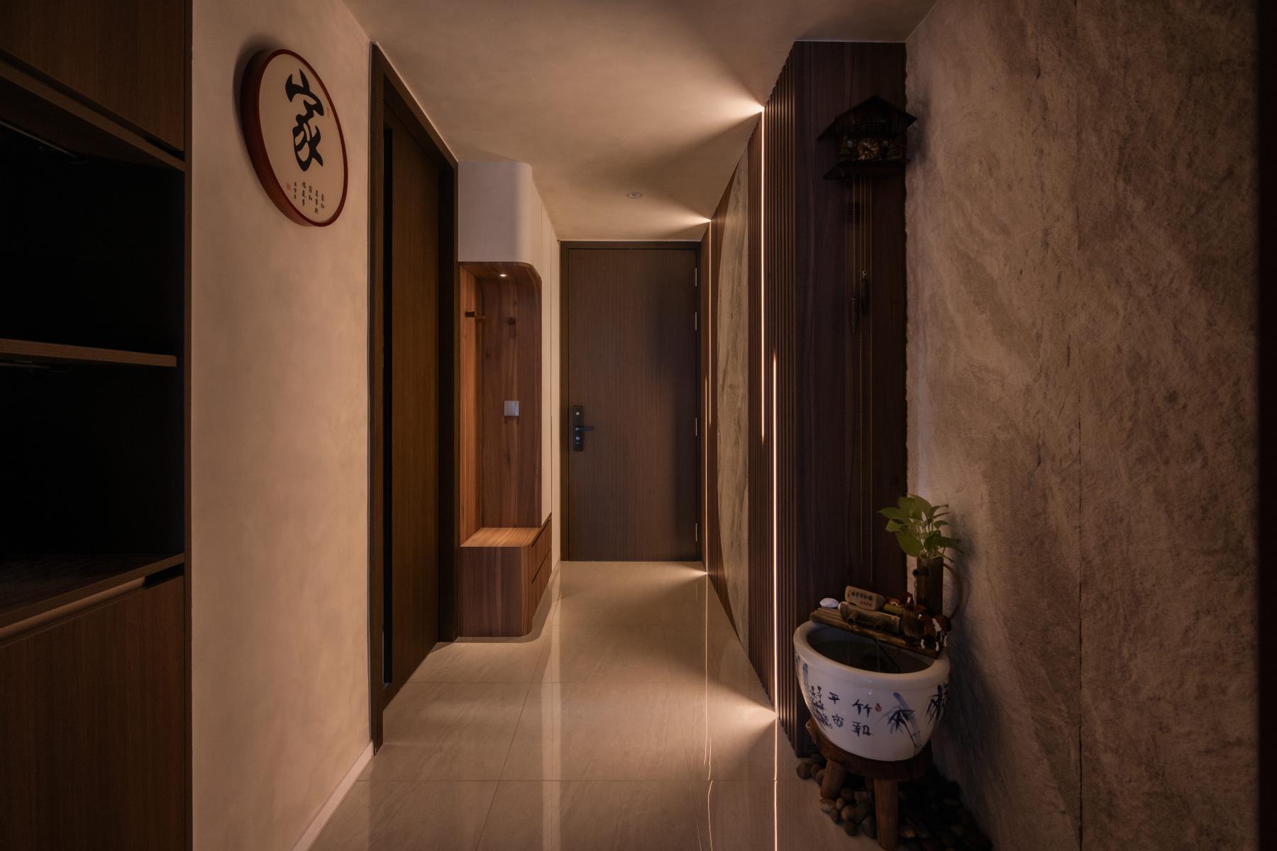 Modern Entryway with Feature Wall and Artwork