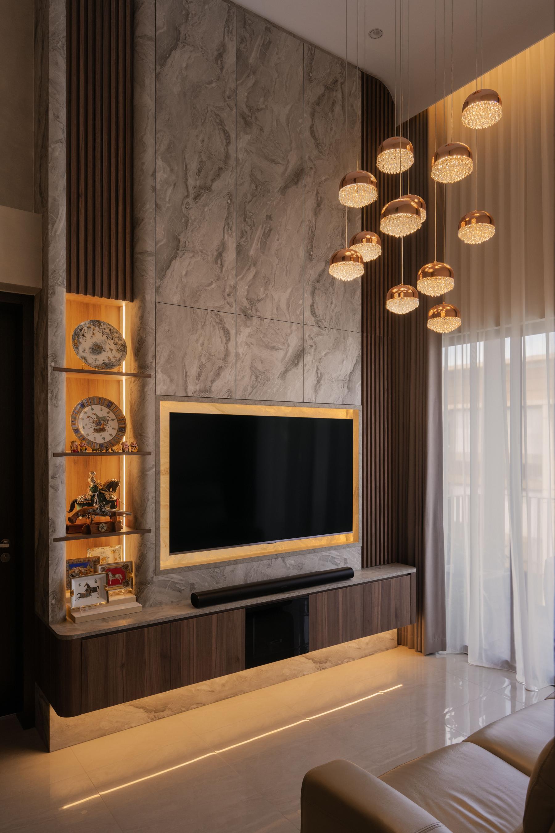 Modern Living Room with TV Console and Feature Wall