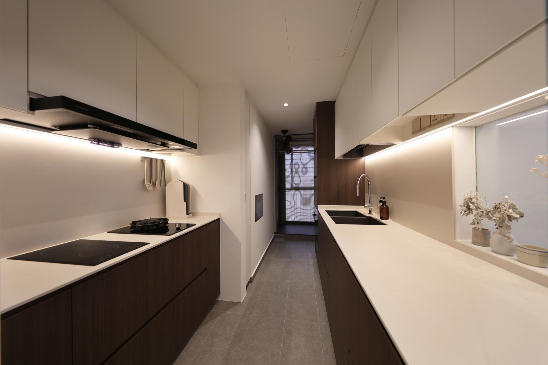 Modern Kitchen with Kitchen Window and Cupboard