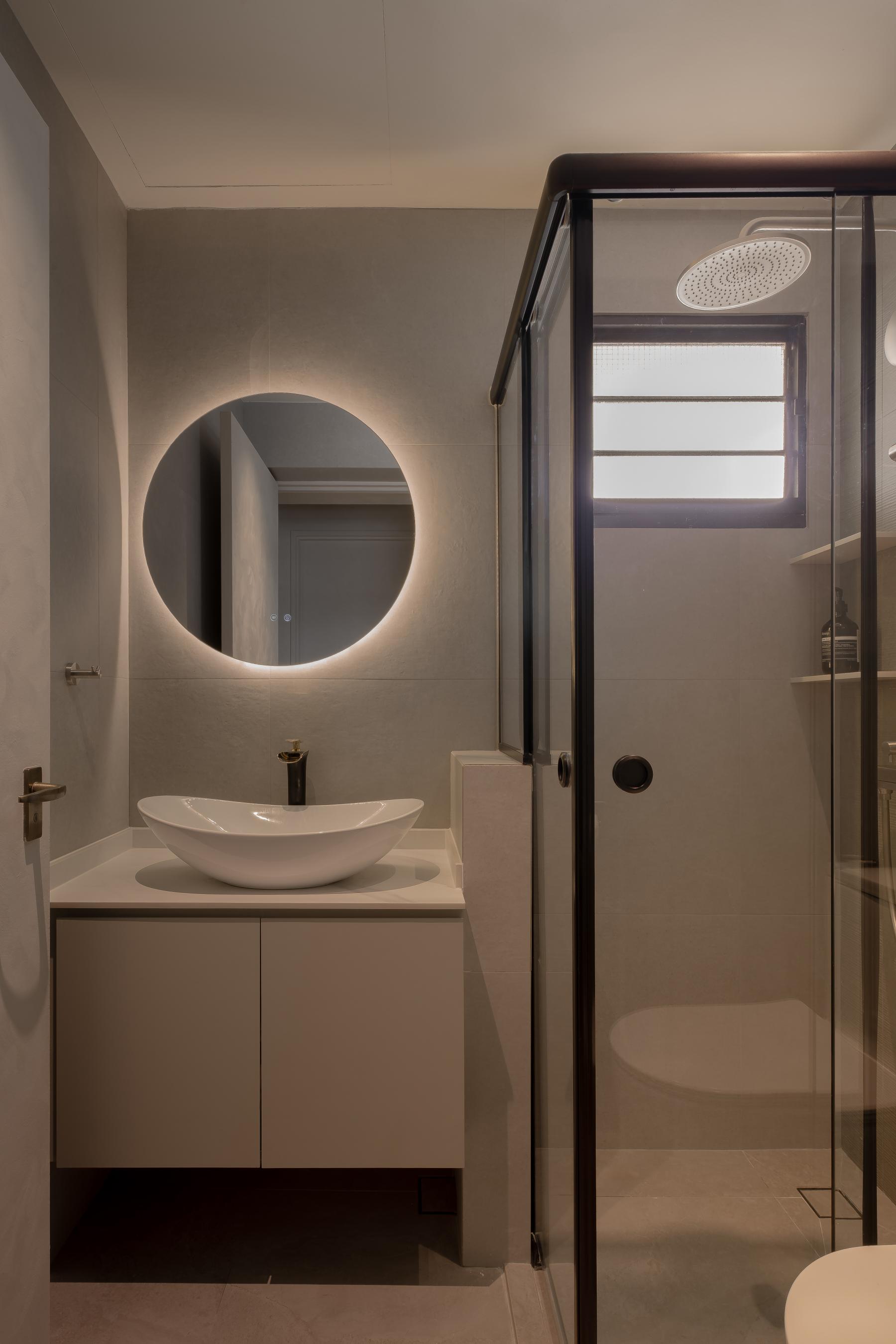 Minimalist Bathroom with Countertop and Mirror