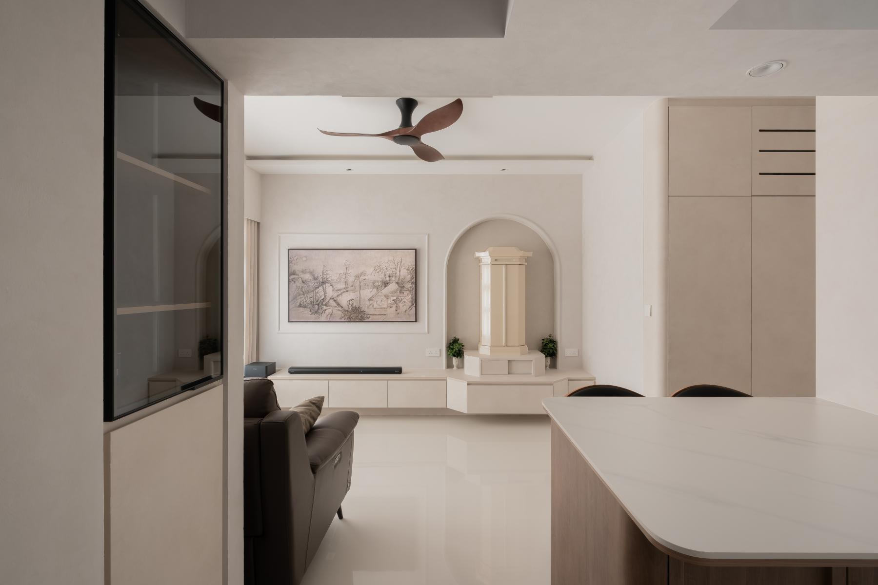Minimalist Living Room with Cove Lighting and Ceiling Light