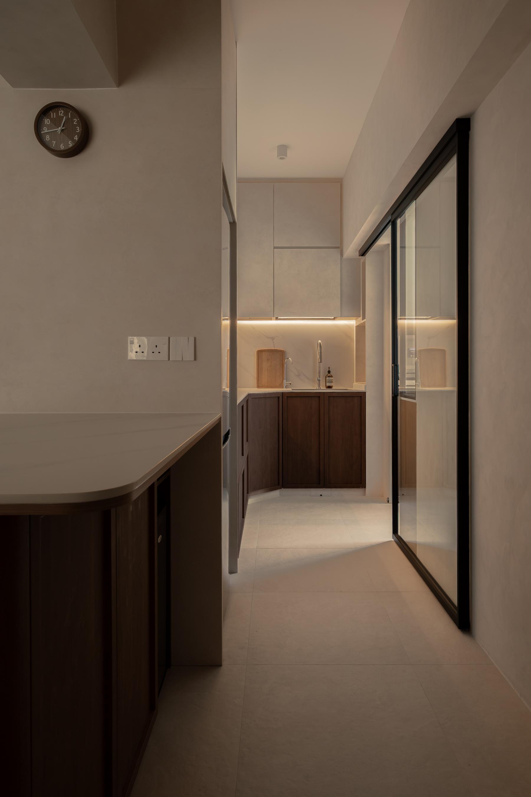 Minimalist Kitchen with Countertop and Cupboard