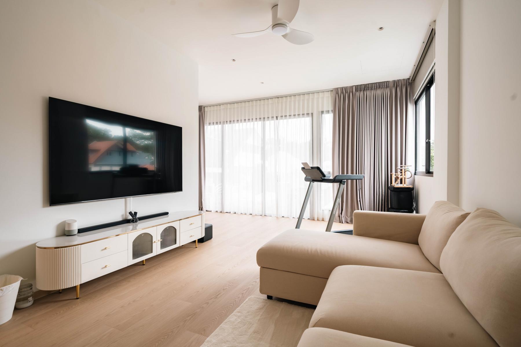 Contemporary Living Room with Wood Flooring and TV Console