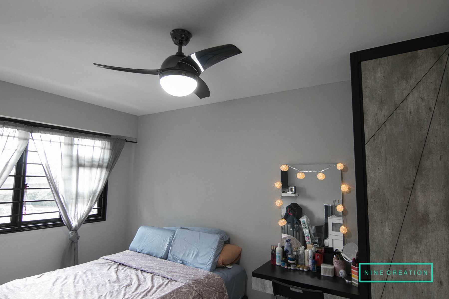 Modern Bedroom with Wardrobe and Ceiling Fan