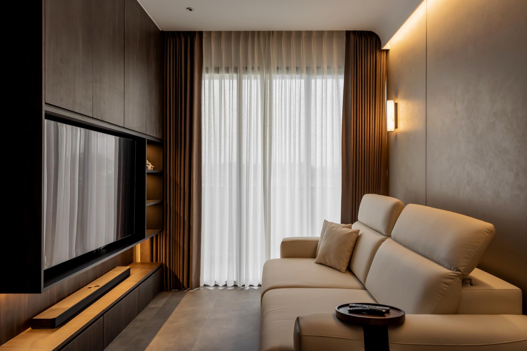 Contemporary Living Room with Curtain and Sofa