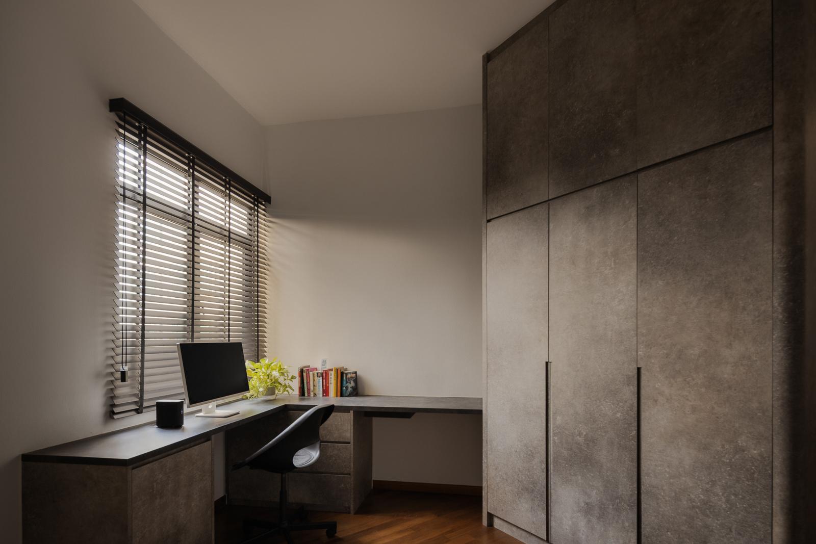 Industrial Bedroom with Wood Flooring and Wardrobe