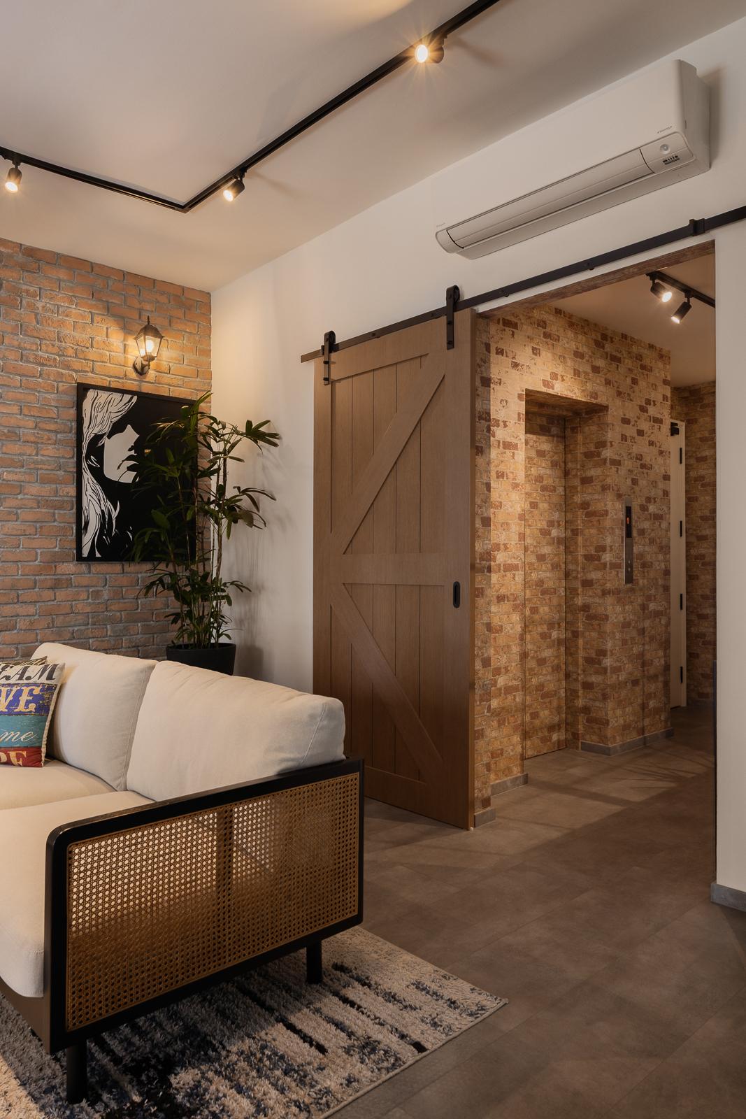 Industrial Entryway with Vinyl Flooring and Feature Wall