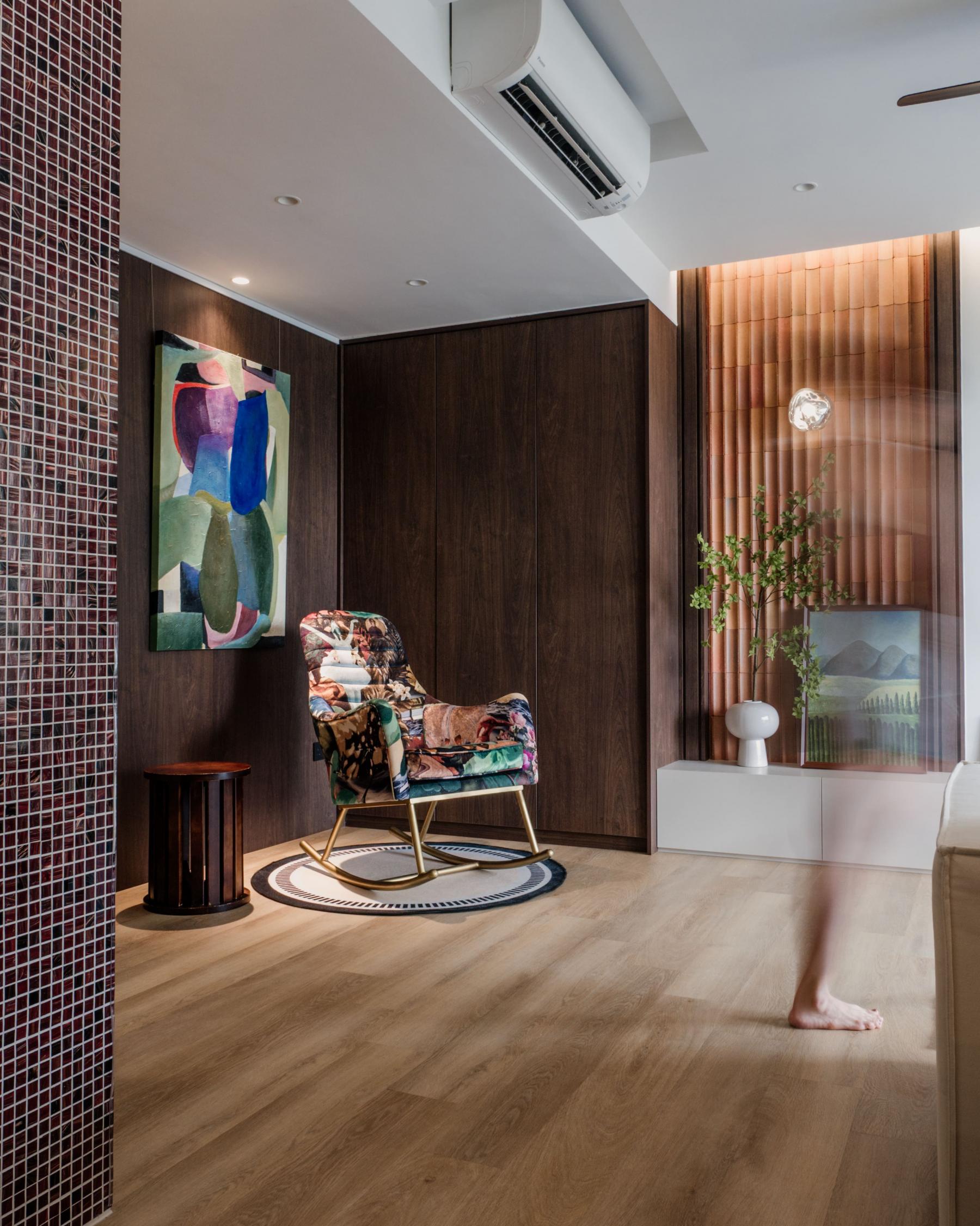 Contemporary Foyer with Artwork and Planters