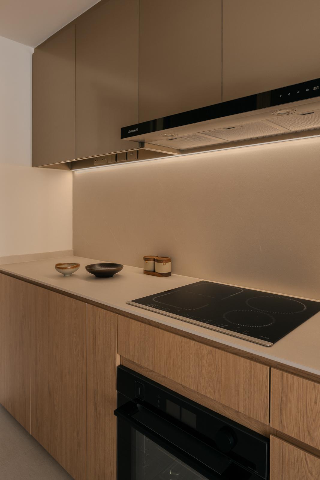 Asian Kitchen with Countertop and Homogeneous Tiles
