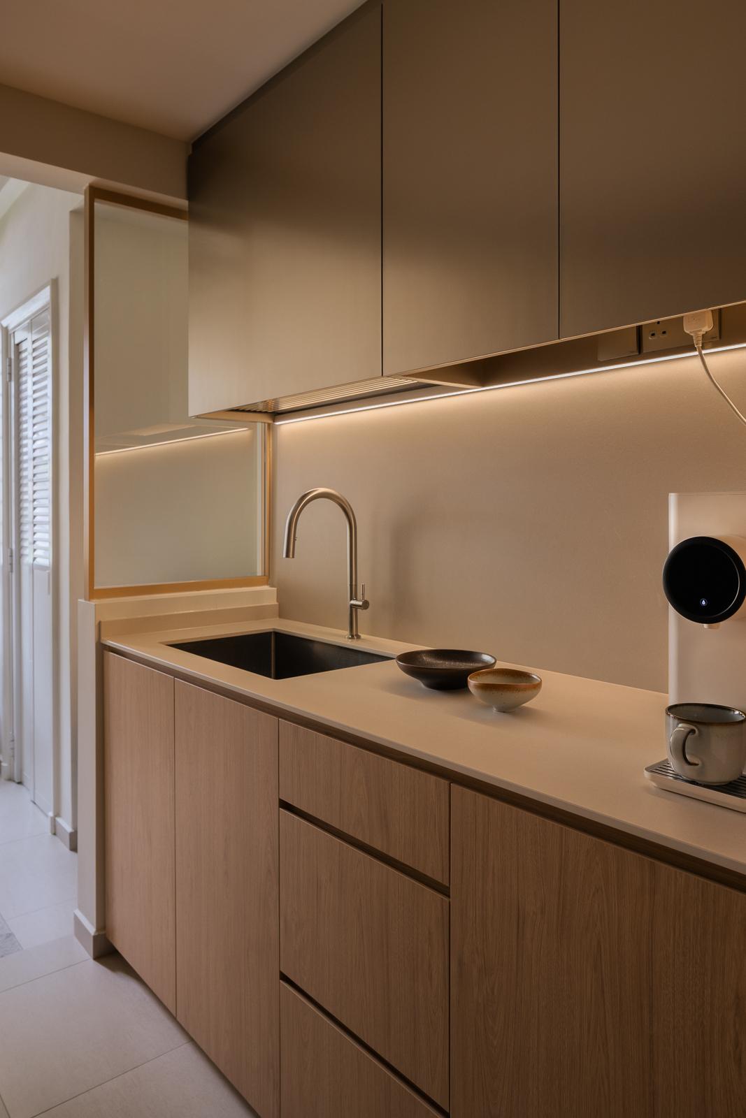 Asian Kitchen with Countertop and Homogeneous Tiles