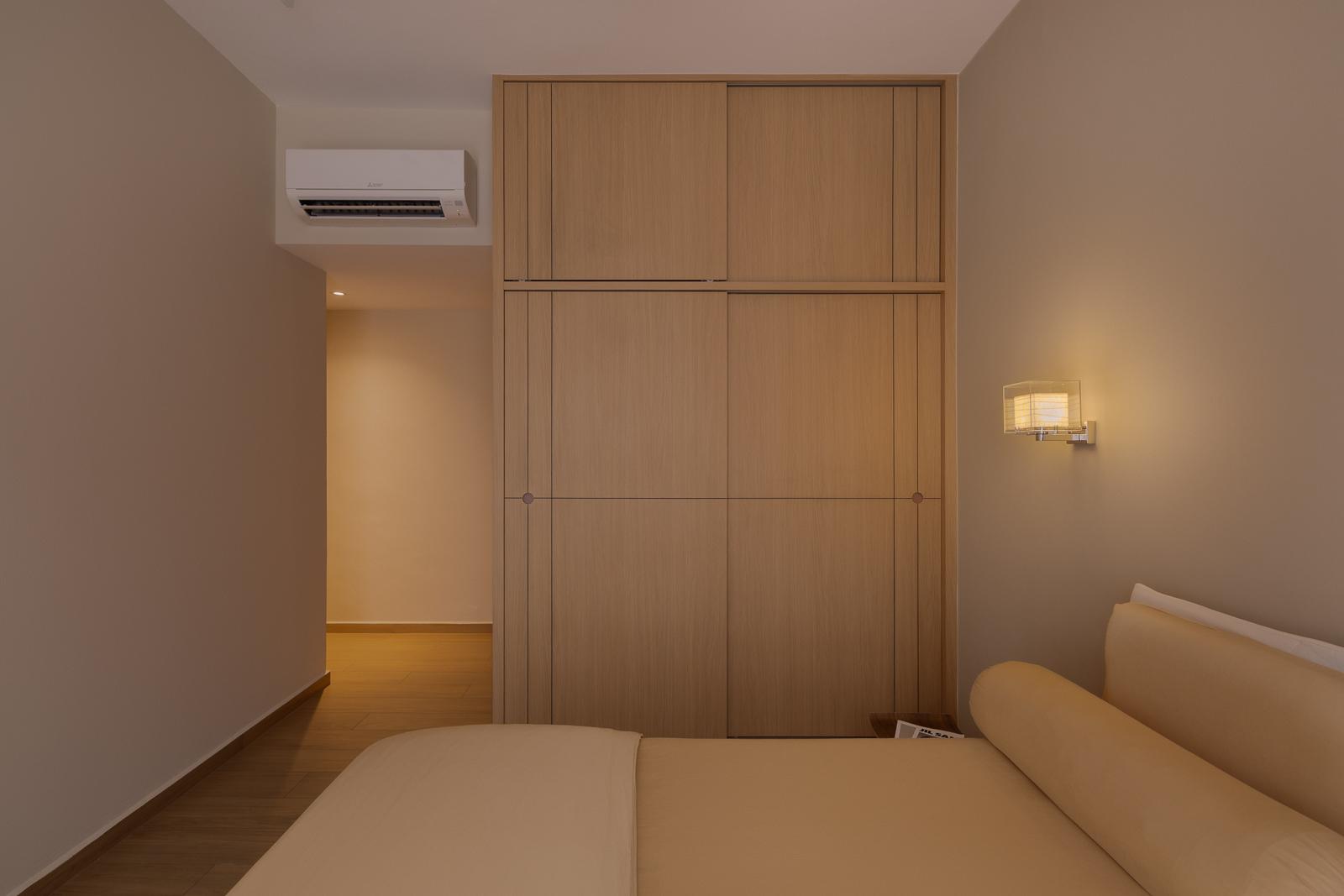 Asian Bedroom with Homogeneous Tiles and Wardrobe