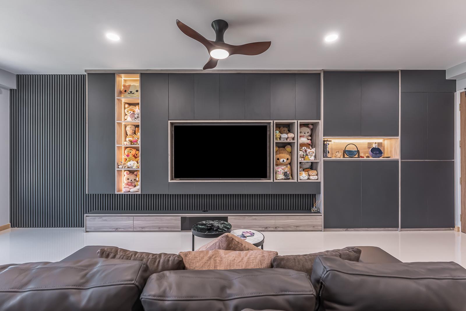 Contemporary Living Room with TV Console and Feature Wall