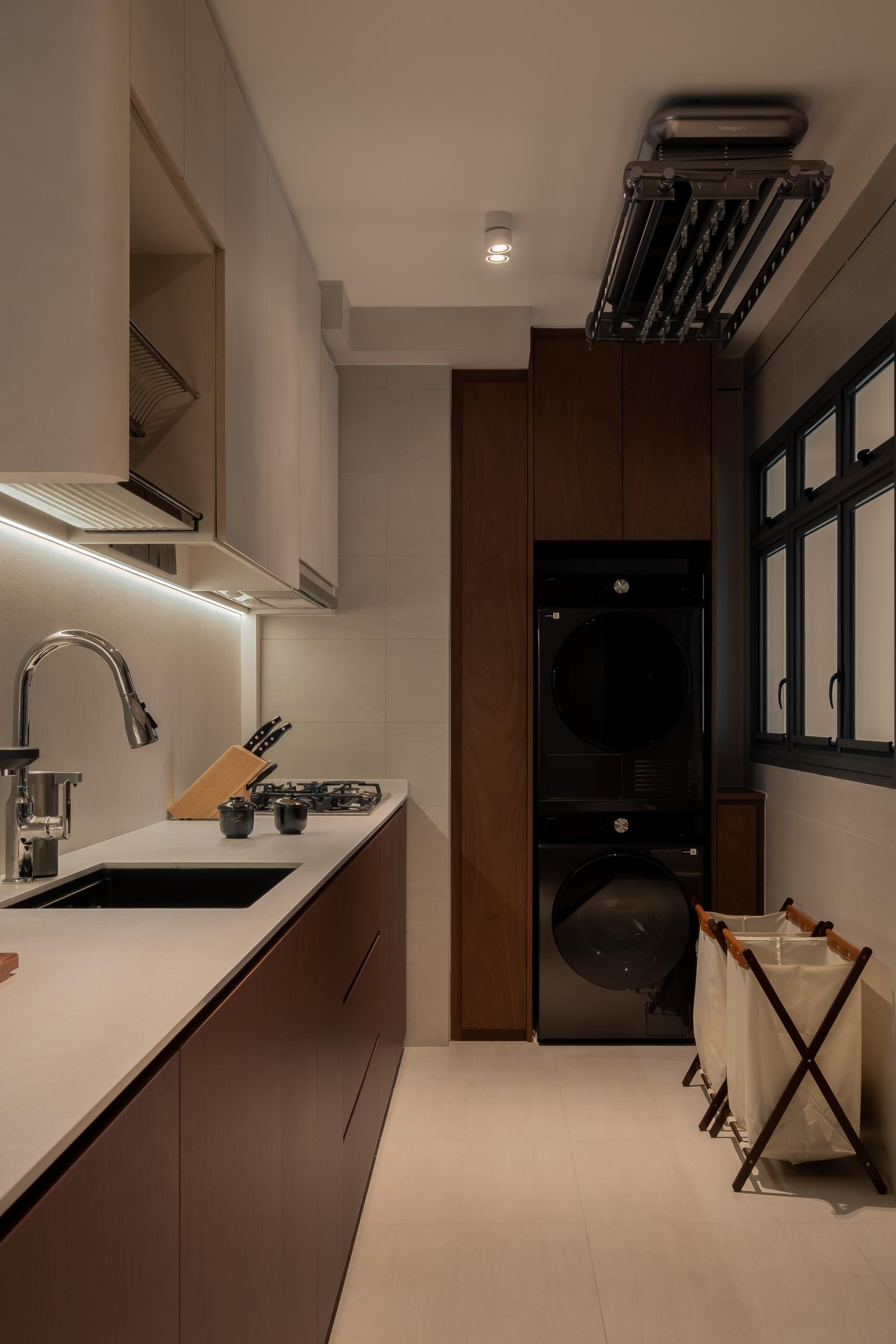 Minimalist Kitchen with Countertop and Washing Machine