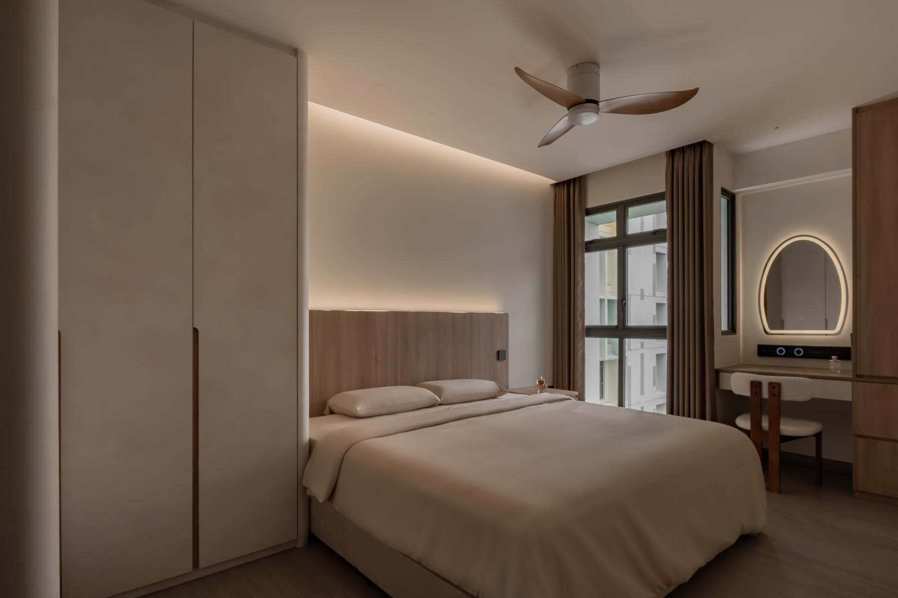Minimalist Bedroom with Vinyl Flooring and Wood Flooring