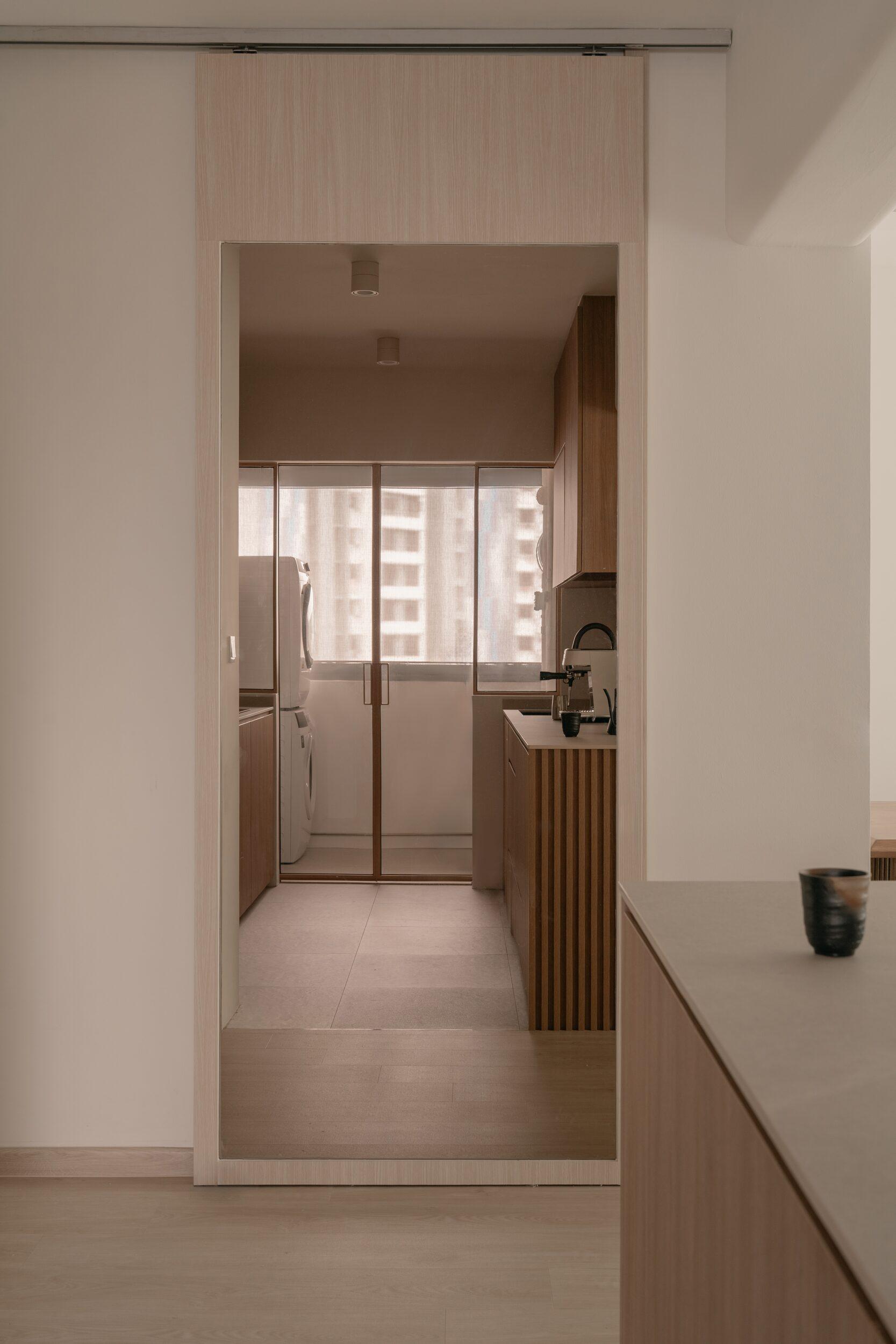 Modern Entryway with Vinyl Flooring and Mirror