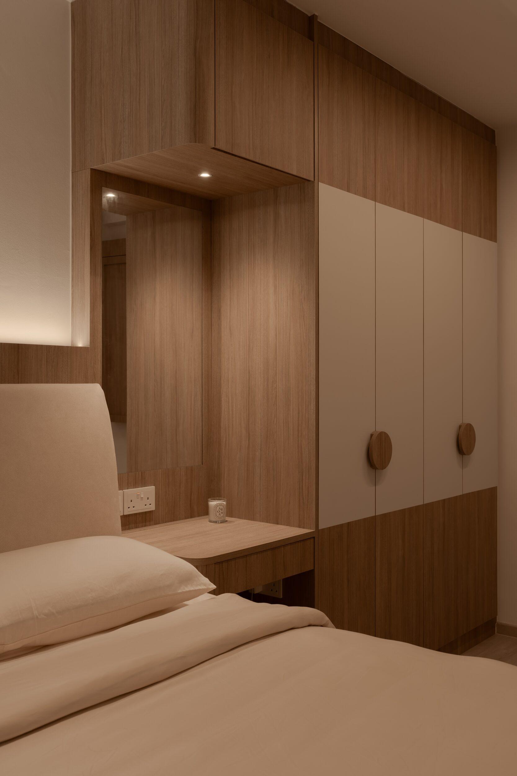 Modern Bedroom with Vinyl Flooring and Built-in Bed