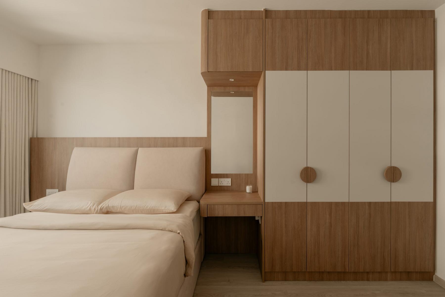 Modern Bedroom with Built-in Bed and Vanity Counter