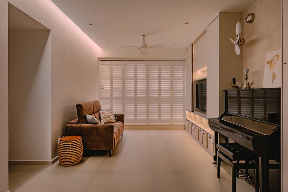 Minimalist Living Room with Bookshelf and TV Console