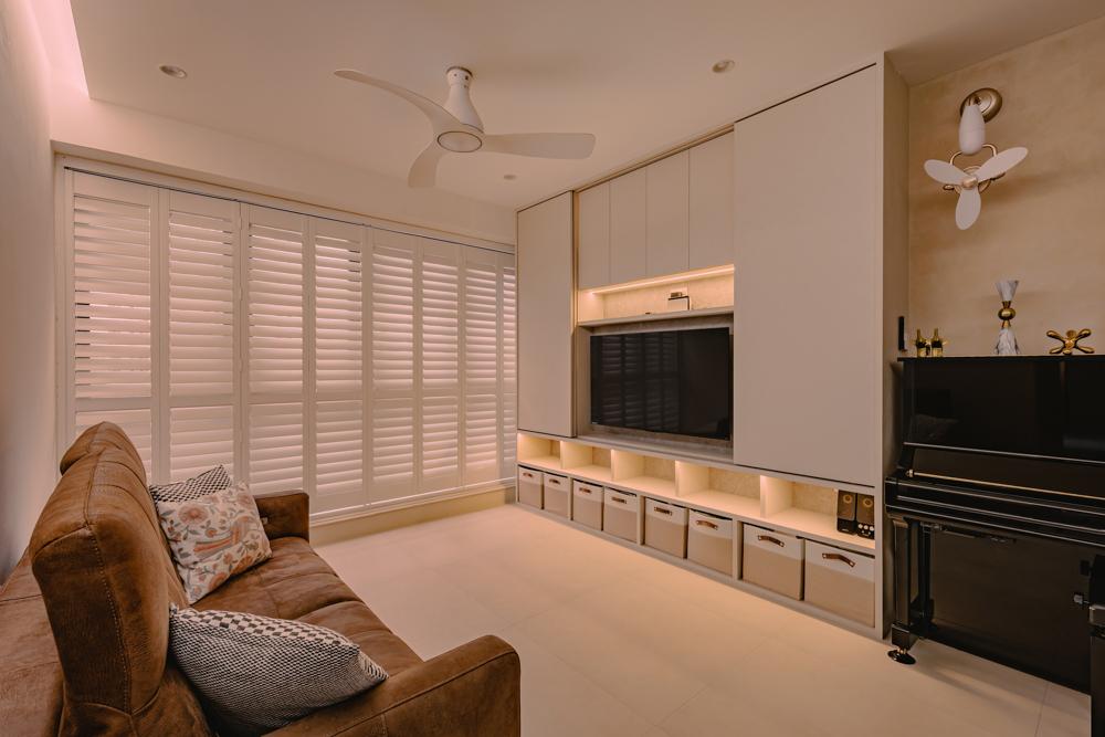 Minimalist Living Room with Bookshelf and TV Console